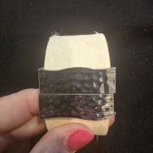 Rustic Cuff Cream Hair-on-Hide Cuff with Silver Hammered Clasp